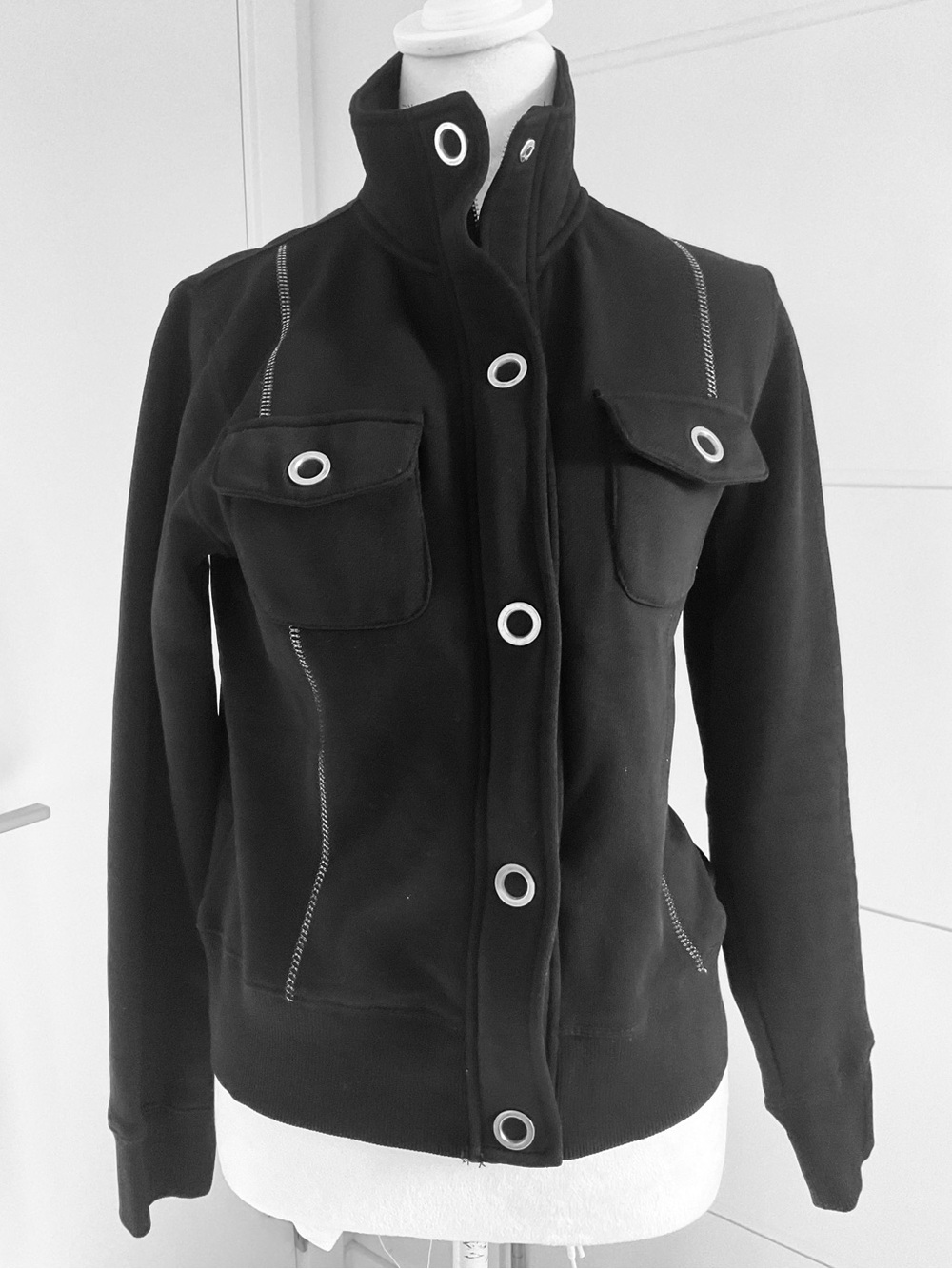 F-Box by FiLa  Black Vintage Hoodless Jacket with Silver Accent Snaps